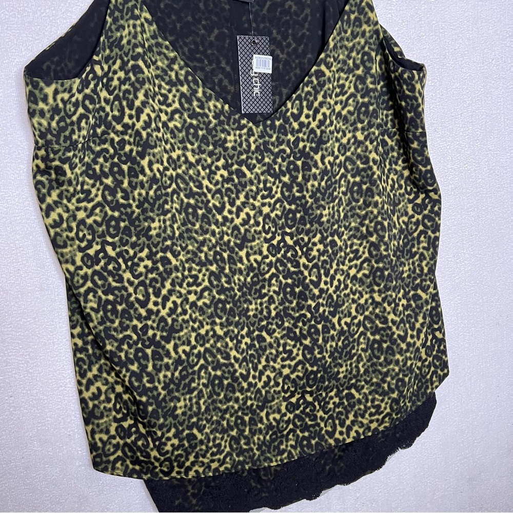 City Chic Green Animal Print Womens Lace Trim Cami Strap Blouse Size M 18 - Picture 2 of 8
